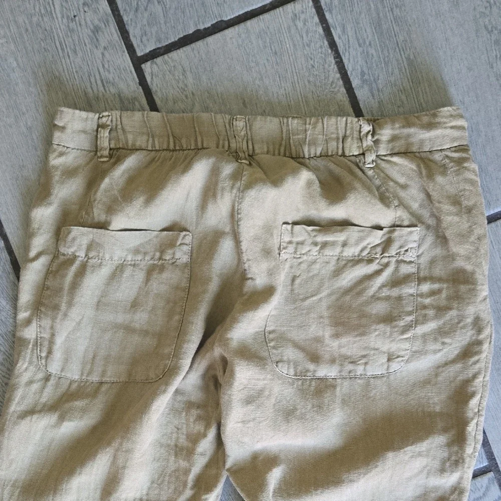 Zara Man Tan Khaki Linen Blend Elastic Waist Straight‎ Leg Pants Size S